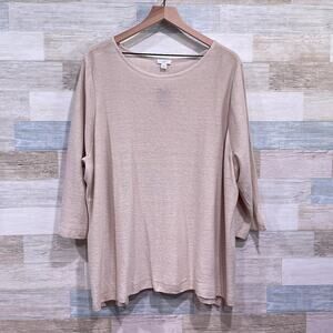 J JILL Linen Relaxed Tunic Top Beige Lagenlook Slub Knit Womens Plus Size 4X